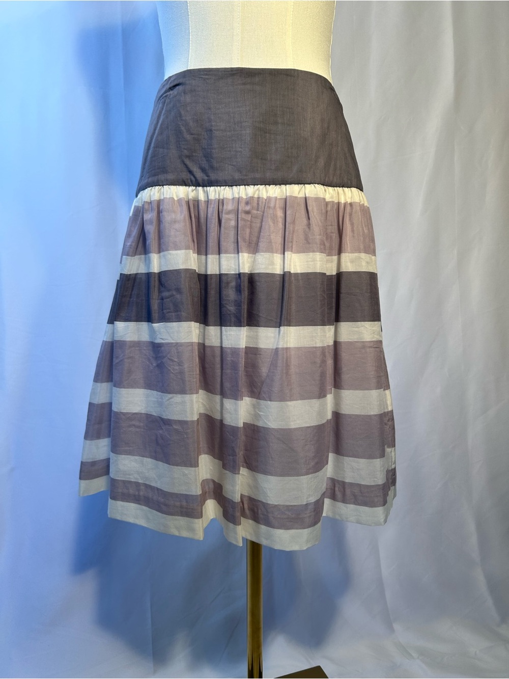 GAP Grey & Off-White Drop Waist Striped Silk Blend A-line Skirt Preppy Classic